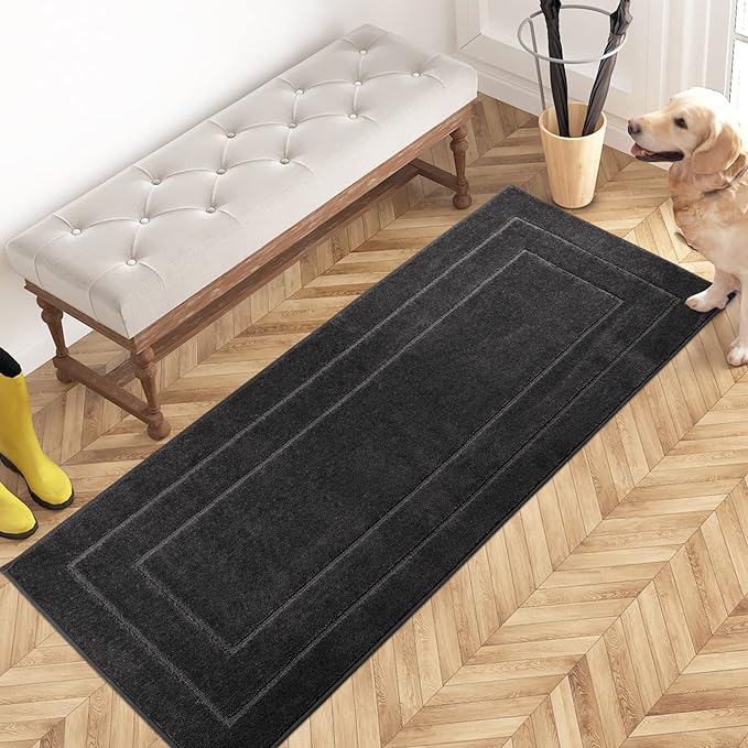 PURRUGS Dirt Trapping Door Mat 24" x 59", Non-Slip/Skid Machine Washable Entryway Rug, Dog Doormat, Super Absorbent Welcome Mat for Muddy Wet Shoes and Paws, Charcoal
