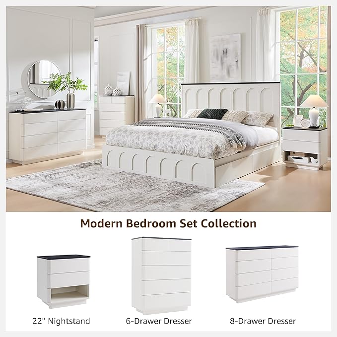 Nightstand with Charging Station, 22" Push-to-Open Bedside Table with 2 Storage Drawers, Large Modern End Table for Bedroom,Living Room,White