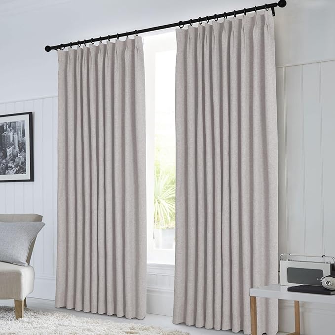 Macochico 100”Wx102”L 100% Blackout Pinch Pleated Linen Curtains for Sliding Door Bedroom Living Room Farmhouse Thermal Insulated Browish Grey Burlap Drapes with Tieback 1 Panel Shabby Chic Style