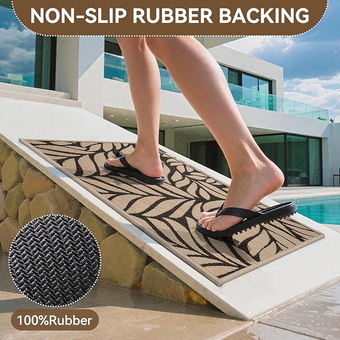 Front Door Mat Indoor Outdoor Entrance, 24''x35'' All-Season Waterproof Welcome Mat, Heavy Duty Non-Slip Rubber Backing, Patio Porch Doormat, Low Profile, Trap Dirt and Moisture, Brown