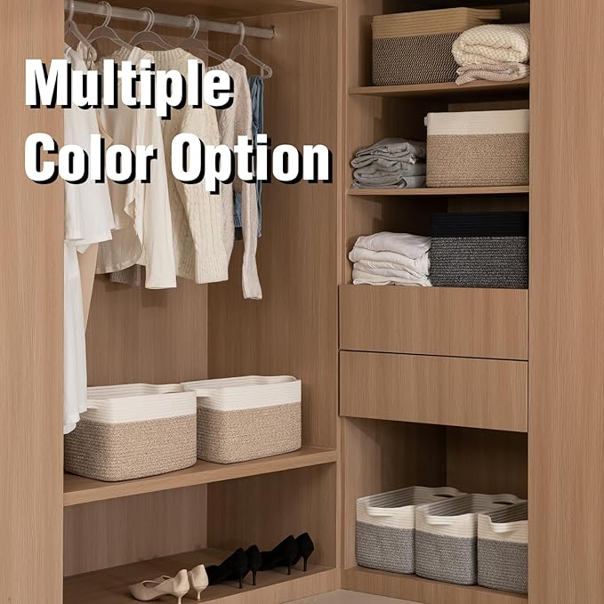 OIAHOMY 3 Pack Storage Basket for Organizing, 13''X9.85''X8.7'' Storage Bins,Woven Basket Basket with Handles, Toy Storage Basket Bin,Stylish Room Decor Basket, Yellow & Black