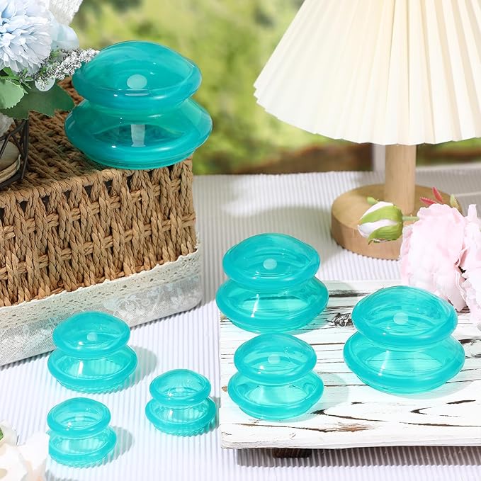 Nuanchu 8 Pcs 4 Sizes Cupping Therapy Set with Satin Bag Silicone Massage Cups Professional Cupping Therapy Vacuum Cup for Cellulite Joint Pain Muscle Pain(Clear Green)