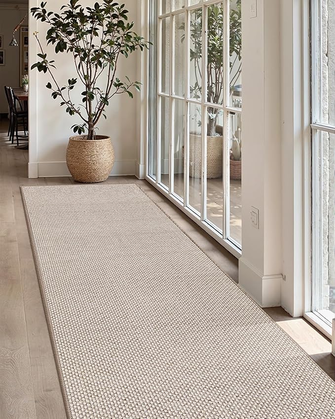 Color&Geometry Door Mat 2'4"x8' Runner Rug with Rubber Backing, Non Slip Washable Hallway Rug, Carpet Runners for Hallway Living Room Bedroom, Beige (Rolled-up NO Creases)