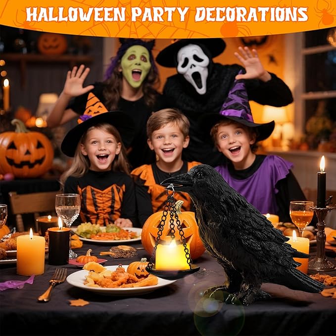 Raven Gothic Home Decor Fake Crow Light Holder Raven Lamp Tealight Candle Holder Resin Raven Statue 2PCS