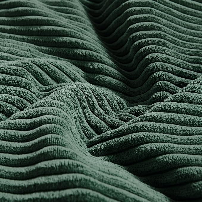Fancy Homi Set of 2 Dark Green Decorative Throw Pillow Covers 20x20 Inch for Living Room Couch Bed, Boho Farmhouse Forest Green Home Decor, Soft Corss Corduroy Patchwork Textured Cushion Case