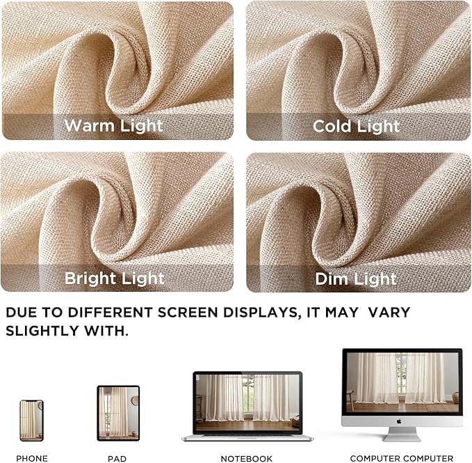 Joydeco Linen Curtains 90 Inch Length 2 Panel Sets,Light Filtering Curtains for Bedroom 52 Inch Wide Living Room Drapes with Back Tabs & Rod Pockets (W52 x L90 Inch, Ecru)