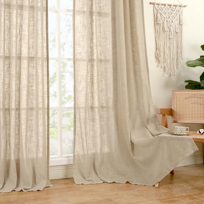 LAMIT Short Linen Curtains 45 Inch Long 2 Panels for Kitchen, Brown Light Filtering Panels Bronze Grommet Burlap Textured Window Drapes for Cafe/Windows/Dining Room, 34 x 45 Inch