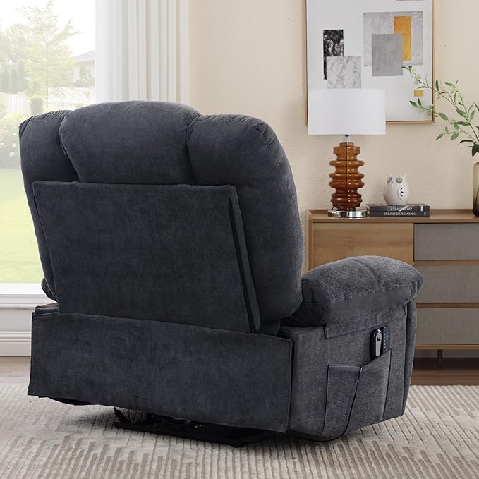 Oversized Power Recliner Chair 350lb with Hidable Cup Holders, Extra Wide Large Big Electric Recliner Chair with Lumbar Support Pillow Nursery Chair Living Room (Power, GREY-6001)