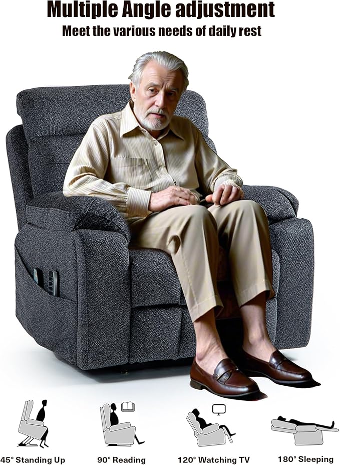 Lazy Boy Recliner Chair, 4 Motor Recliner with Power Headrest and Lumbar, Nursing Lift Chair with Vibrating Massage and Heated Seat