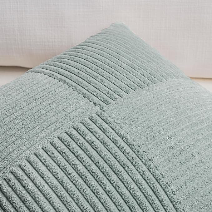 Fancy Homi 2 Packs Grey Blue Samll Decorative Throw Pillow Covers 14x14 Inch with for Couch Bed Sofa, Rustic Farmhouse Boho Home Decor, Soft Corss Patchwork Corduroy Square Cushion Case 35x35 cm
