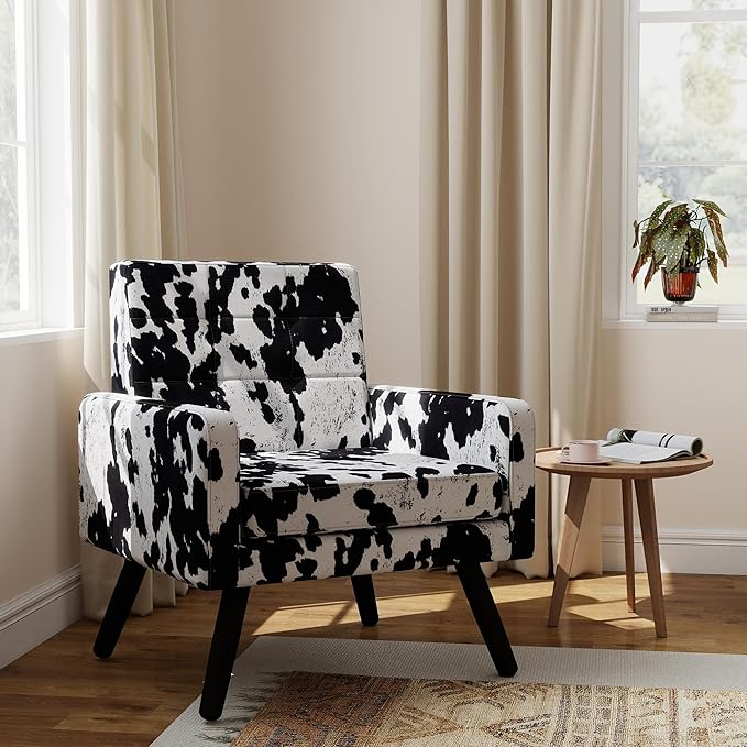 Kromax Mid-Century Modern Accent Chair for Living Room, 496 Lb. Weight Capacity, Dual Armrests, Comfy Extra Large Seat, Timeless Style Perfect for Reading & Relaxing, Cow Pattern