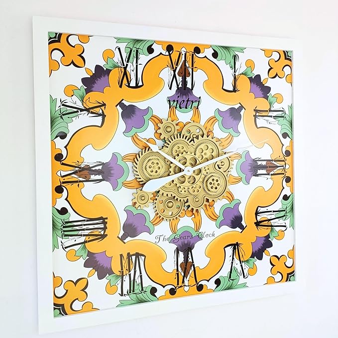 The Gears Clock Wall Clock Italy Collection with Moving Gears (Vietri, 36 inch Square)