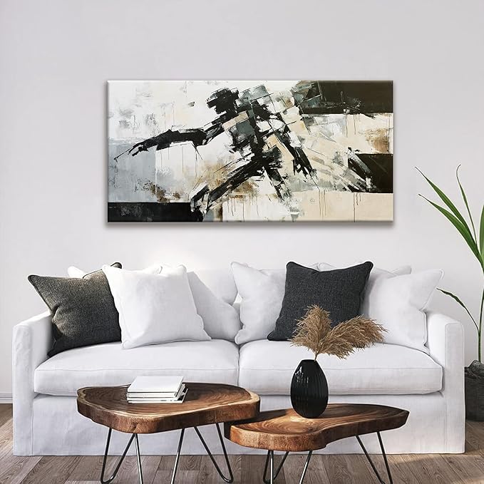 TAIJXAGSG Modern Wall Art Minimalist Abstract Wall Art Prints Painting Cool Robot Black White Canvas Art Wall Decor Picture For Bedroom Office Living Room Home Wall Decor 24"X48"