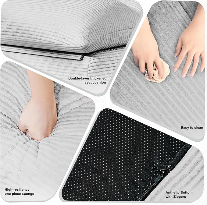 Misolant Bean Bag Chairs,Big Corduroy Fabric Sofa Bean Bag Chair for Adults and Teens with High-Resilience Sponge, Non-Slip Base Floor Lounge Sofa for Home, Living Room, Bedroom, Gaming Light Gray