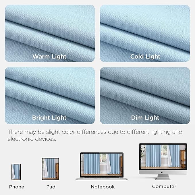 Joydeco Pinch Pleated Linen Curtains for Living Room, 100% Blackout Darkening Curtains 72 inches Length 2 Panel Thermal Insulated Pinch Pleat Drapes(Chambray Blue,40'' Wx72'' L)