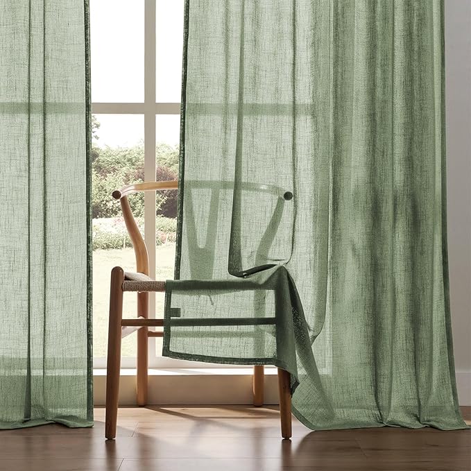 Joydeco Linen Curtains 84 Inch Length 2 Panel Sets,Light Filtering Curtains for Bedroom 52 Inch Wide Living Room Drapes with Back Tabs & Rod Pockets (W52 x L84 Inch, Loden)