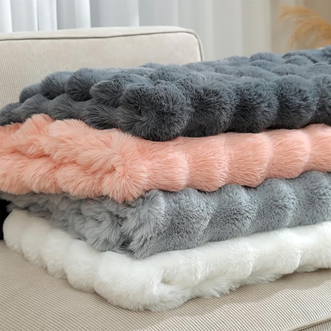 RYNGHIPY Faux Fur Throw Blanket Double Side Thick and Warm Plush Fluffy Faux Rabbit Fur Decoration for Couch Sofa Chair and Bed Cozy Winter Blanket (Dark Grey, 63''x79'')