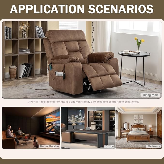 Oversized Power Lift Recliner Chair for Elderly with Massage Heat, Brown Velvet Electric Lay Flat Recliners with Cup Holders, Side Pockets, Infinite Position, Gift for Family