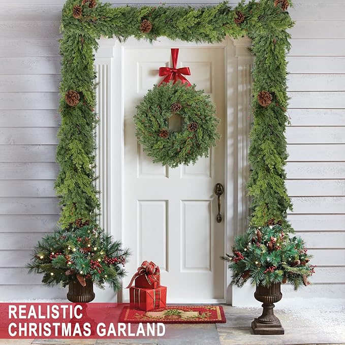 6 Ft Real Touch Christmas Garland Indoor with Pine Cone,Thick and Lush,Soft Bendable Mantle Garland Christmas, Lifelike Cedar Garland, Christmas Garland for Mantle,Indoor Christmas Decorations