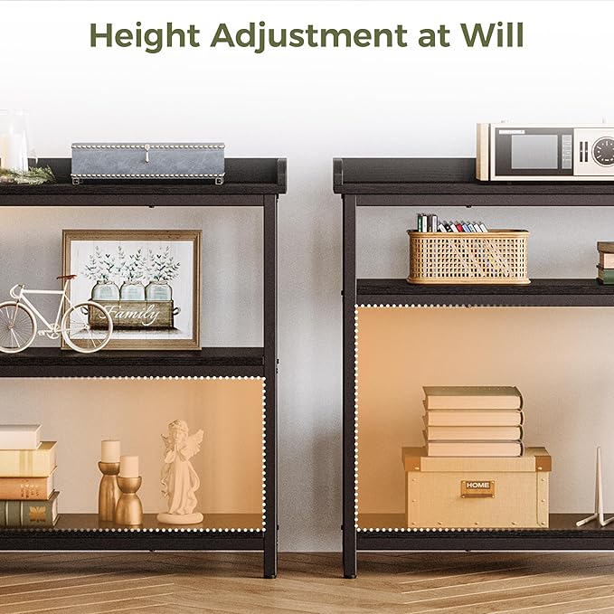 IRONCK Console Table, Sofa Table with Power Outlet, Farmhouse Hallway Table for Entryway, Living Room, Height Adjustable, Easy Assembly, Vintage Black,55"