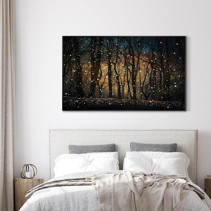 SIGNWIN 30"x60" Extra Large Framed Wall Art Magical Firefly Night Forest, Enchanted Woodland Scene for Home Living Room Bedroom Decor (Frame Assembly Required)