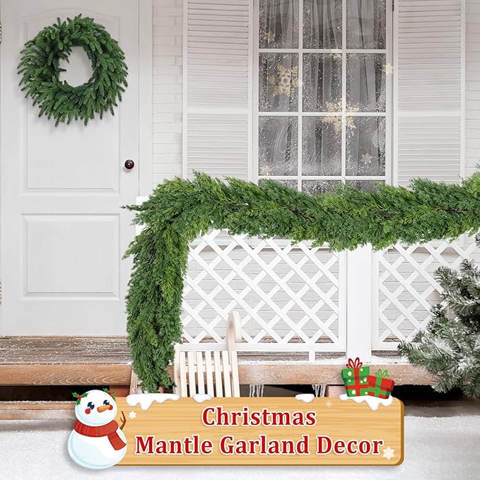 9 Ft Real Touch Christmas Garland Indoor with Pine Cone,Thick and Lush,Soft Bendable Mantle Garland Christmas, Lifelike Cedar Garland, Christmas Garland for Mantle,Indoor Christmas Decorations