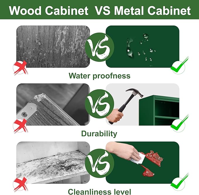 Tall Narrow Storage Cabinet 66.93" H Tall Bathroom Cabinet Metal Pantry Cabinets, 4 Adjustable Shelves for Kitchen, Home Office, Living Room, Dinning Room (20 inches Wide Green)