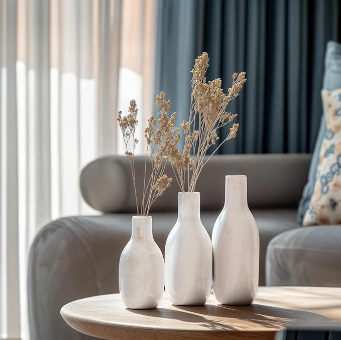 NOBULA White Ceramic Donut Vases โ Modern Home Decor for Living Room, Bedroom & Table Centerpiece - Minimalist Nordic โ Unique Vases for Olive Plant & Flowers โ Decorative Coffee Table Vase Set of 3