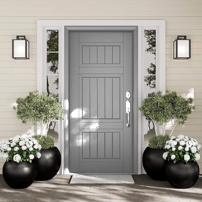 DTY Signature Mount Sherman Lightweight Durable Modern Fiberstone Sphere Planter for Indoor & Outdoor Drainage Hole & Rubber Plug Weather Resistant, 13.5" H x 17" Dia, 12" Opening- Medium, Black