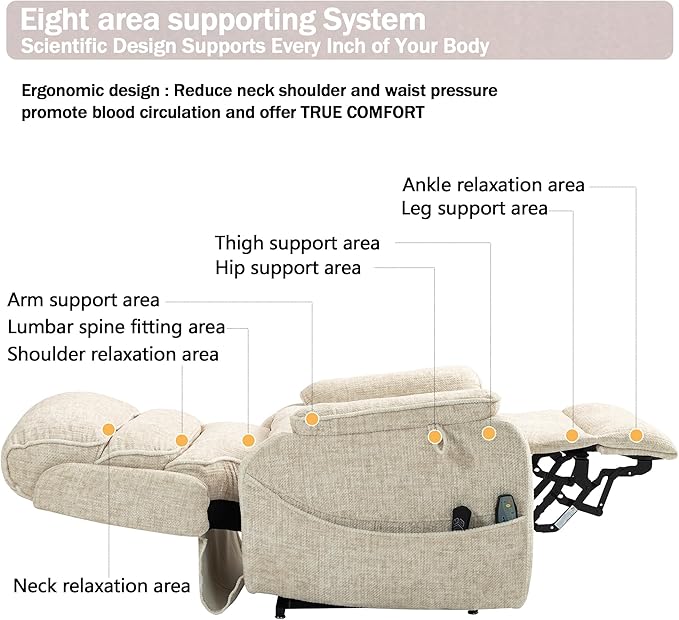 Power Lift Recliner Chair for Adults Elderly Lay Flat Velvet Recliners with Massage Heating, Extended Footrest, Wireless Charging Device, USB Ports, Cup Holder, Lumbar Pillow