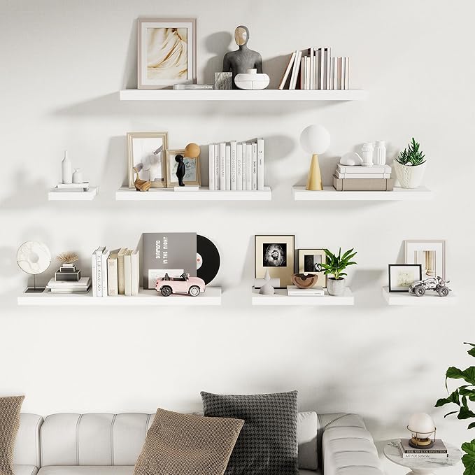 Fun Memories 10 Inch Deep Shelves, Floating Shelves for Wall 48 Inches Long, Wood Floating Shelves for Wall, Large Storage Shelves Wall Mount for Living Room Bedroom, White, Set of 1