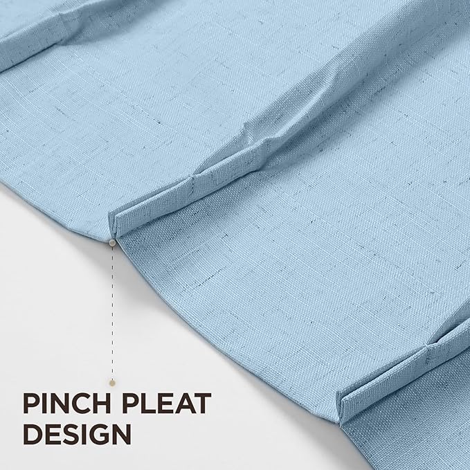 Joydeco Pinch Pleated Linen Curtains for Living Room, 100% Blackout Darkening Curtains 72 inches Length 2 Panel Thermal Insulated Pinch Pleat Drapes(Chambray Blue,40'' Wx72'' L)