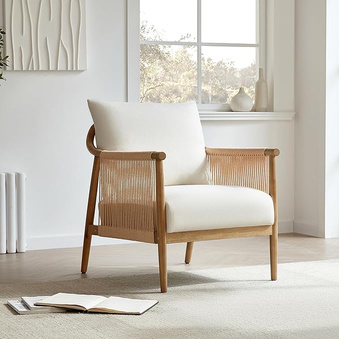 CHITA Braid Armchair Set of 2, Modern Accent Chair for Living Room, Cream