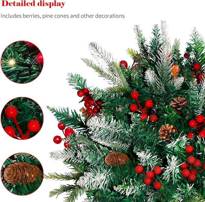 2 Pack Lighted Artificial Christmas Urn Filler, Battery Operated Pre-lit Xmas Pine Trees, Tripod Stake and 60 LED Lights, Holiday Porch Decorations for Porch, Yard, Garden, Flower Beds(Warm White)