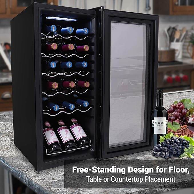 Nutrichef 18 Bottle Slim Wine Fridge | Red & White Wine Chiller | Adjustable Temperature Control 41°F to 64°F | Ultra Quiet Operation | Mini Wine Cooler for Home & Office, 30x13x17 IN