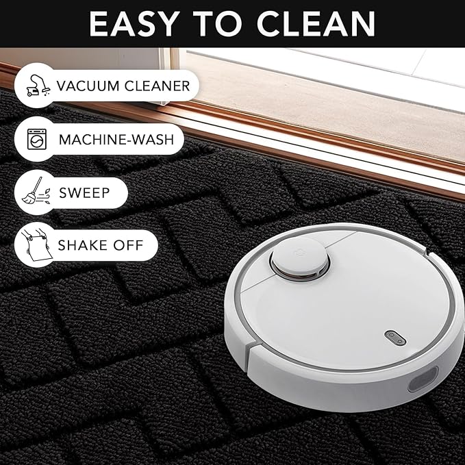 hicorfe Indoor Door Mat,Non Slip Door Mats,32"x48" Front Back Door Mat Rubber Backing,Absorbent Resist Dirt Entrance Inside Floor Mats for Entryway Washable Low-Profile(Black)