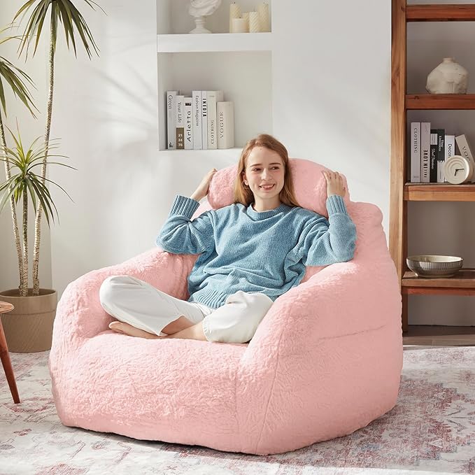Bean Bag Chair for Adults with Pillow,Oversized Bean Bag Couch Chairs for Adults,Giant Lazy Couch Sofa Chairs with Filler,Large Reading Chair for Living Room Bedroom,Pink