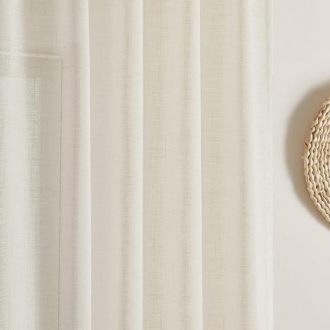 Joydeco Sheer Curtains 96 Inches Long, Cream Curtains for Living Room 2 Panels Set, Ivory Curtains Window Privacy Assured with Light Filtering(W52 x L96 Inch,Ivory)