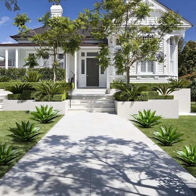 JUSTOYOU 28" Artificial Agave Plants Outdoor Large Fake Agave Plants Faux Succulents for Outdoor Indoor Home Front Porch Decor (2, Green)