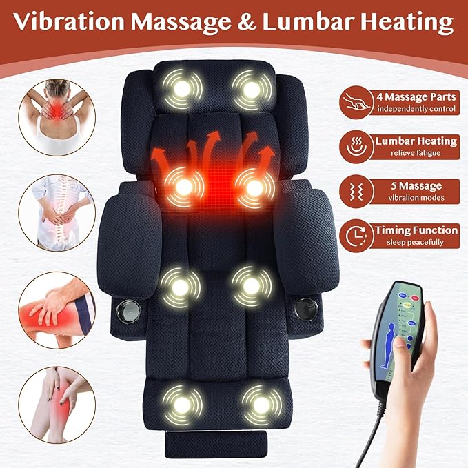 Three Motor Large-Wide Power Lift Chairs Recliners for Big and Tall Elderly, 180° Lay Flat Lift Chair, Infinite Position, Power Headrest, Heat & Vibration Massage (Plush Flannel, Navy Blue)