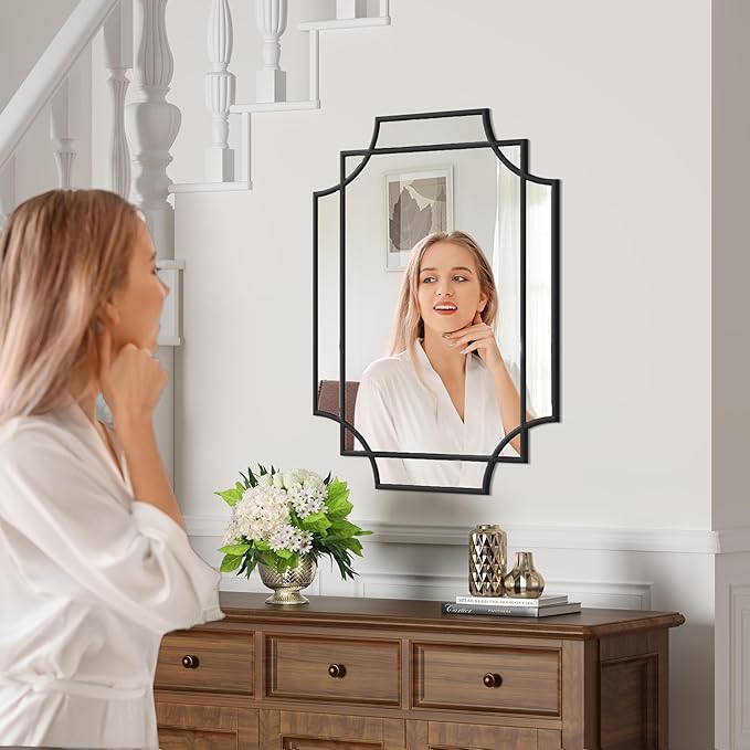 Bathroom Mirror for Wall Black Farmhouse Wall Vanity Mirror for Over Sink Wood Framed Beveled Mirrors Deco(20 * 28IN/Black)