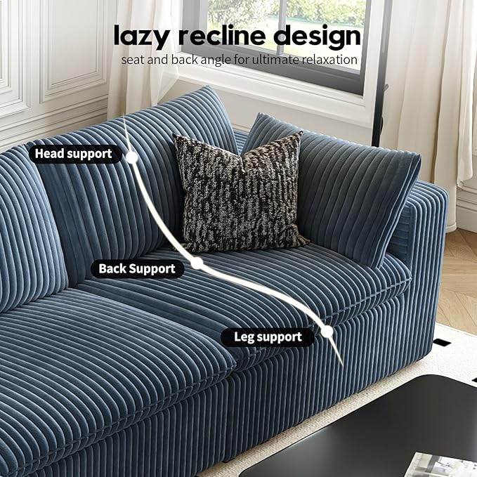 LoveSeat Cloud Couch Modular Sectional Sofa for Living Room,Modern Sofa with Deep Seat,2 Seater Boneless Couch,Comfy Upholstered Corduroy Couches for Apartment, Studio, Office,Bedroom,Blue