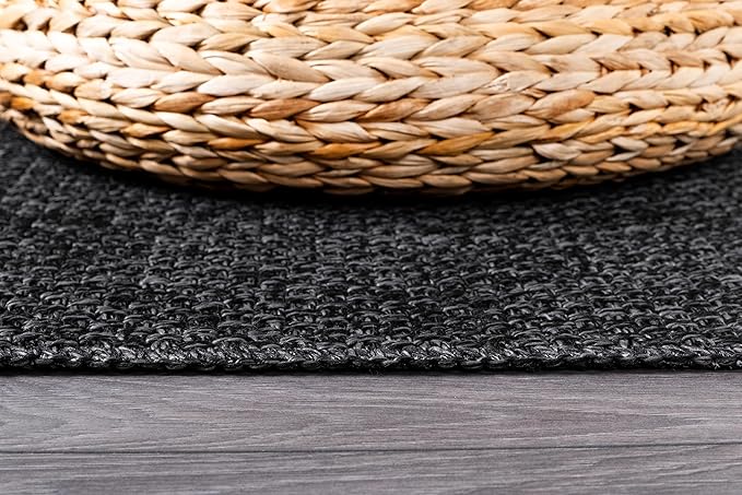 CAMILSON Easy Jute Rug 2x3, Indoor Outdoor Dark Gray Color Farmhouse Area Rugs for Living Room and Kitchen Rug, Solid Boho Woven Design, Easy-Cleaning, Washable Outside Carpet Alfombras (2 x 3)