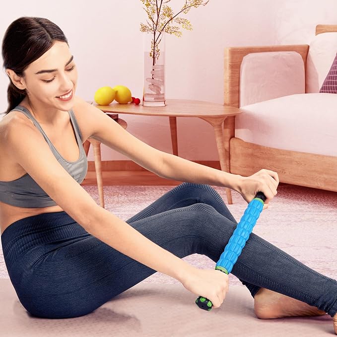 Yansyi Muscle Roller Stick for Athletes - Body Massage Roller Stick - Release Myofascial Trigger Points Reduce Muscle Soreness Tightness Leg Cramps & Back Pain for Physical Therapy & Recovery (Blue 2)