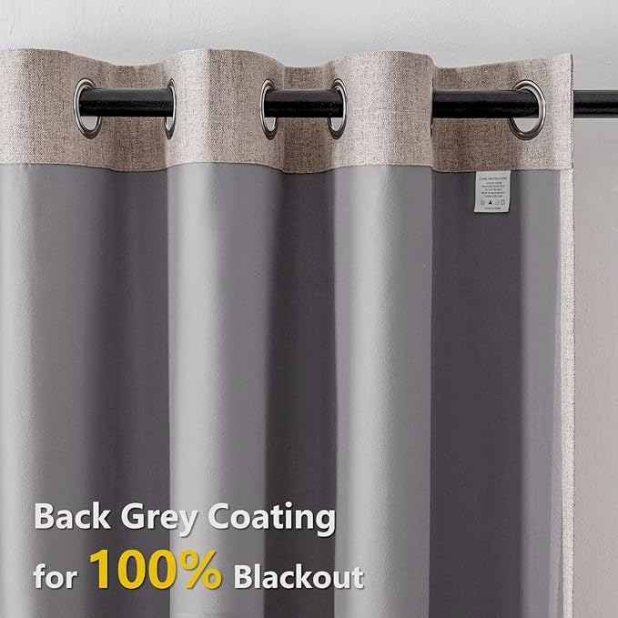 Linen Curtains 108 Inches Long 2 Panels Set, 100% Blackout Curtains Textured Thermal Insulated, Grommet Light Blocking Drapes for Living Room Bedroom Luxury Decor(52W × 108L inch, Linen)