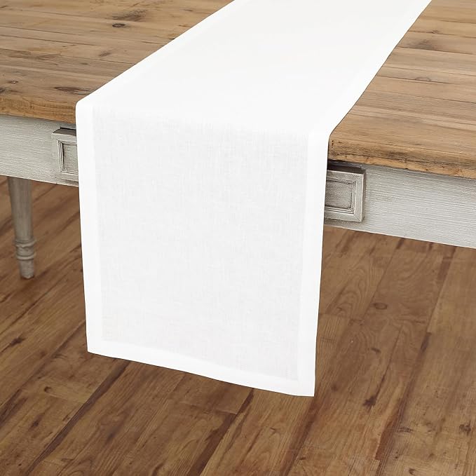 Solino Home Linen White Table Runner 72 Inches Long - 100% Pure Linen 14 x 72 Inch Table Runner for Dining, Fall, Autumn, Halloween, Thanksgiving - Fete