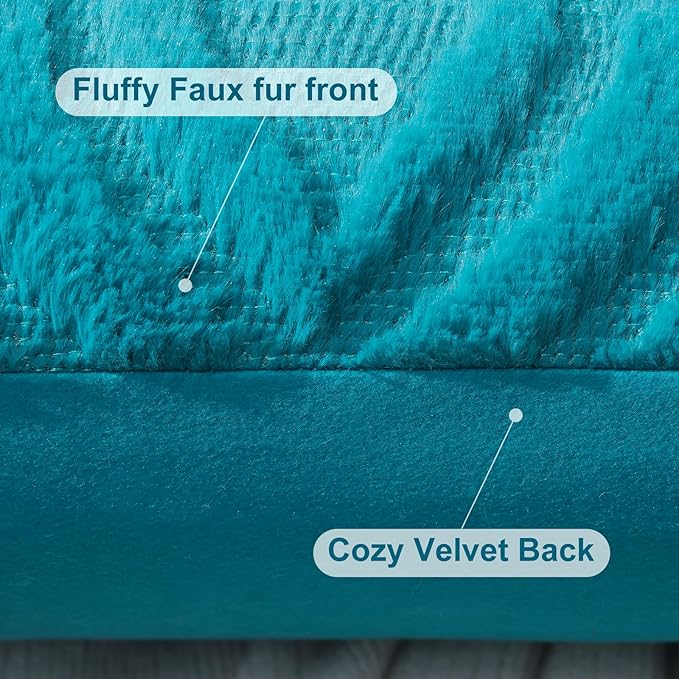 decorUhome Fall Throw Pillow Covers 20x20 Inch Set of 2, Soft Plush Decorative Faux Fur Teal Solid Couch Pillow Covers, Accent Farmhouse Neutral Square Euro Pillow Cases for Sofa Bed Living Room