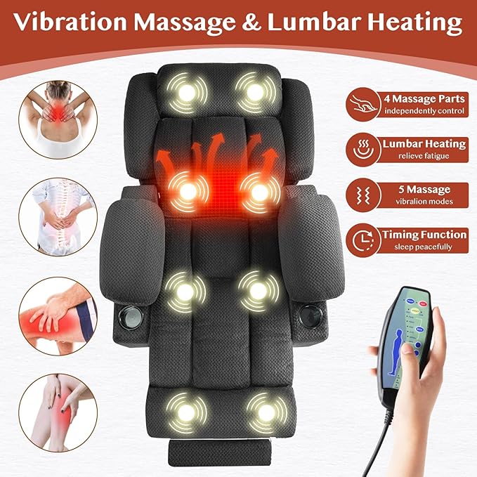 Three Motor Large-Wide Power Lift Chairs Recliners for Big and Tall Elderly, 180° Lay Flat Lift Chair, Infinite Position, Power Headrest, Heat & Vibration Massage (Plush Flannel, Dark Gray)