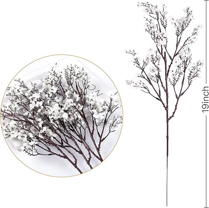 Sggvecsy 15 Pcs Babys Breath Artificial Flowers Gypsophila Bouquets Bulk Real Touch Fake Silk Flowers for Home Wedding DIY Floral Arrangement Kitchen Table Centerpiece Festival Decoration (White)