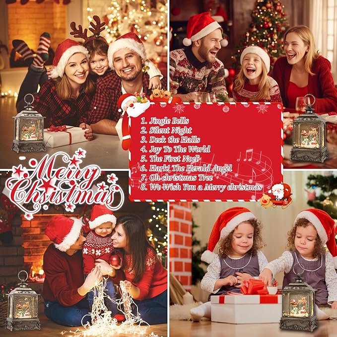 Christmas Snow Globes,Christmas Decorations for Home,with 6 Hour Timer,Musical Snow Globe,Battery Or USB Powered,Christmas Lantern,Christmas Festival Decor, Reindeer Vehicle